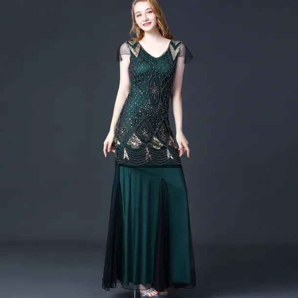 Retro Vintage Roaring 20s 1920s Flapper Dress Dress Masquerade The Great Gatsby Wedding Guest Sequins Fancy Dress Women's Masquerade Wedding Wedding Guest Party / Evening Adults' Dress Homecoming