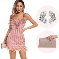 Retro Vintage Roaring 20s 1920s Flapper Dress Cosplay Costume Outfits The Great Gatsby Wedding Guest Sequins Feather Fancy Dress Women's Christmas Halloween Carnival Halloween Party / Evening Wedding