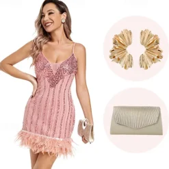 Retro Vintage Roaring 20s 1920s Flapper Dress Cosplay Costume Outfits The Great Gatsby Wedding Guest Sequins Feather Fancy Dress Women's Christmas Halloween Carnival Halloween Party / Evening Wedding