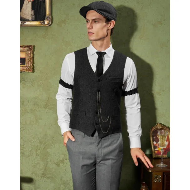 Retro Vintage Roaring 20s 1920s Outfits Waistcoat Accessories Set Gentleman Gangster Fancy Dress Men's Carnival Costume 8 PCS Christmas Halloween Carnival Masquerade Cocktail Party Theme Party Adults'