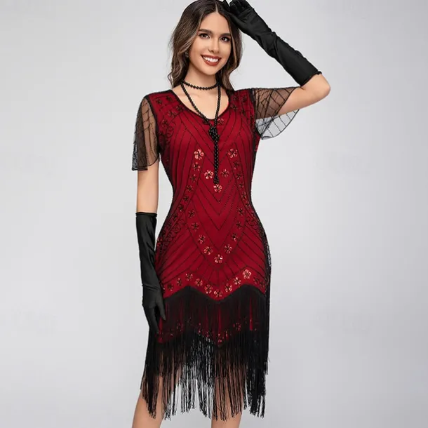 Retro Vintage Roaring 20s 1920s Midi Flapper Dress The Great Gatsby Flapper Girl Sequins Fringe Sheath / Column Fancy Dress Women's Christmas Halloween Carnival Wedding Evening Party Masquerade Adults