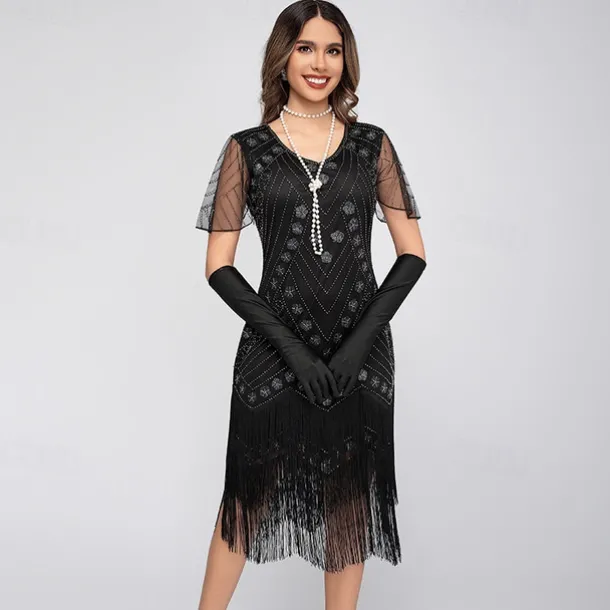 Retro Vintage Roaring 20s 1920s Midi Flapper Dress The Great Gatsby Flapper Girl Sequins Fringe Sheath / Column Fancy Dress Women's Christmas Halloween Carnival Wedding Evening Party Masquerade Adults