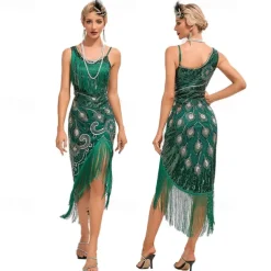 Retro Vintage Roaring 20s 1920s Flapper Dress Dress Masquerade The Great Gatsby Wedding Guest Sequins Tassel Fringe Fancy Dress Women's Masquerade Wedding Wedding Guest Party / Evening Adults' Dress