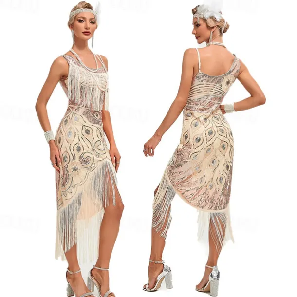 Retro Vintage Roaring 20s 1920s Flapper Dress Dress Masquerade The Great Gatsby Wedding Guest Sequins Tassel Fringe Fancy Dress Women's Masquerade Wedding Wedding Guest Party / Evening Adults' Dress