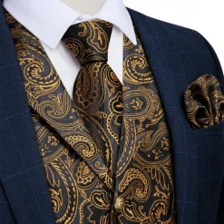 Retro Vintage Roaring 20s 1920s Outfits Waistcoat Accessories Set Gentleman Gangster Paisley Jacquard Fancy Dress Men's Carnival Costume 7 PCS Christmas Halloween Carnival Masquerade Cocktail Party