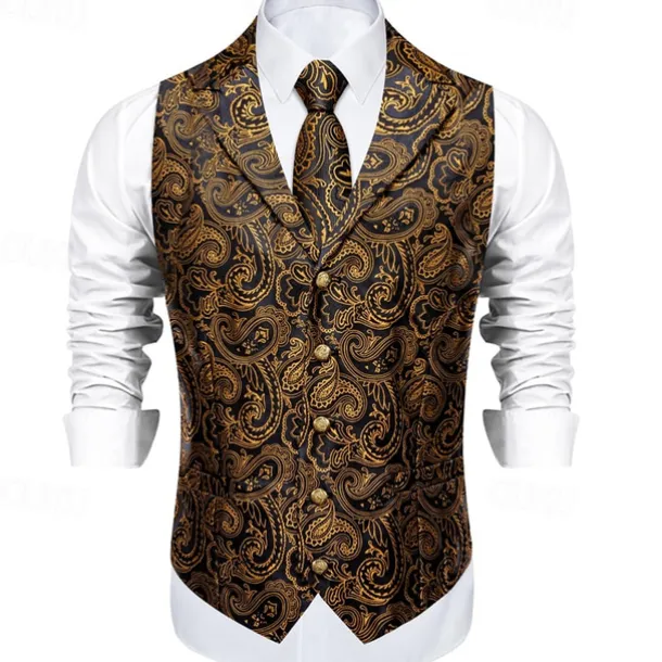 Retro Vintage Roaring 20s 1920s Outfits Waistcoat Accessories Set Gentleman Gangster Paisley Jacquard Fancy Dress Men's Carnival Costume 7 PCS Christmas Halloween Carnival Masquerade Cocktail Party