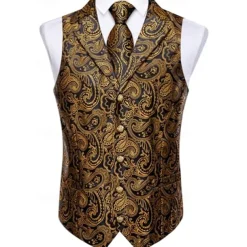 Retro Vintage Roaring 20s 1920s Outfits Waistcoat Accessories Set Gentleman Gangster Paisley Jacquard Fancy Dress Men's Carnival Costume 7 PCS Christmas Halloween Carnival Masquerade Cocktail Party