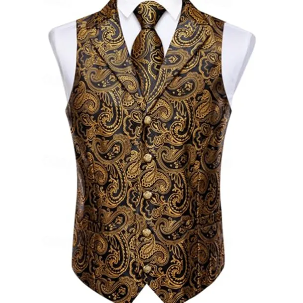 Retro Vintage Roaring 20s 1920s Outfits Waistcoat Accessories Set Gentleman Gangster Paisley Jacquard Fancy Dress Men's Carnival Costume 7 PCS Christmas Halloween Carnival Masquerade Cocktail Party