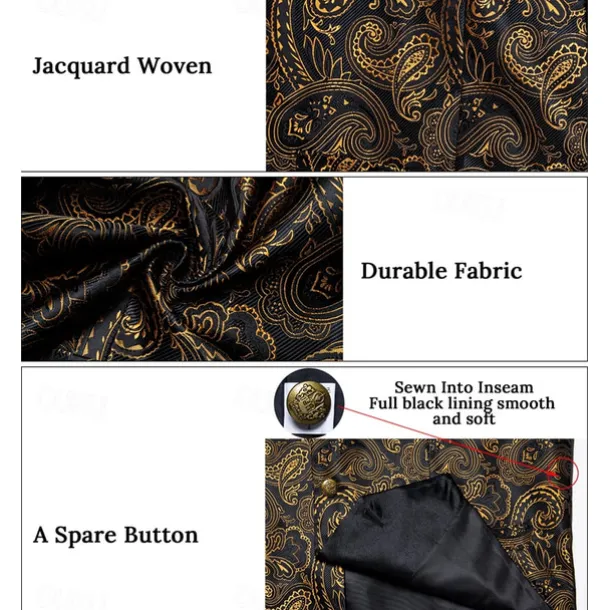 Retro Vintage Roaring 20s 1920s Outfits Waistcoat Accessories Set Gentleman Gangster Paisley Jacquard Fancy Dress Men's Carnival Costume 7 PCS Christmas Halloween Carnival Masquerade Cocktail Party