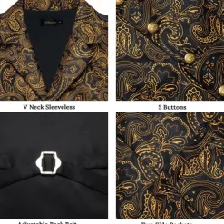 Retro Vintage Roaring 20s 1920s Outfits Waistcoat Accessories Set Gentleman Gangster Paisley Jacquard Fancy Dress Men's Carnival Costume 7 PCS Christmas Halloween Carnival Masquerade Cocktail Party