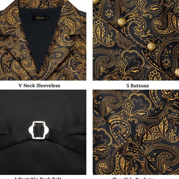 Retro Vintage Roaring 20s 1920s Outfits Waistcoat Accessories Set Gentleman Gangster Paisley Jacquard Fancy Dress Men's Carnival Costume 7 PCS Christmas Halloween Carnival Masquerade Cocktail Party