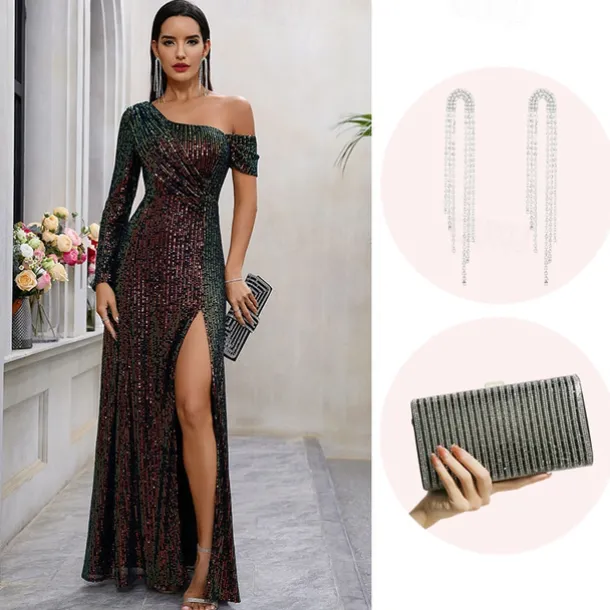 Retro Vintage Roaring 20s 1920s Maxi Cosplay Costume Outfits Ball Gown The Great Gatsby Wedding Guest Sequins Tassel Fringe Sparkling Glitter Fancy Dress Women's Christmas Halloween Carnival