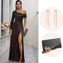 Retro Vintage Roaring 20s 1920s Maxi Cosplay Costume Outfits Ball Gown The Great Gatsby Wedding Guest Sequins Tassel Fringe Sparkling Glitter Fancy Dress Women's Christmas Halloween Carnival