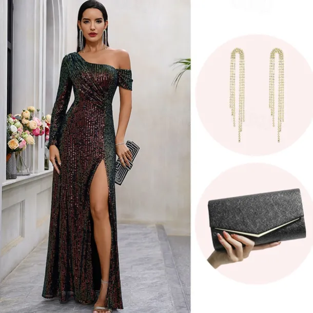 Retro Vintage Roaring 20s 1920s Maxi Cosplay Costume Outfits Ball Gown The Great Gatsby Wedding Guest Sequins Tassel Fringe Sparkling Glitter Fancy Dress Women's Christmas Halloween Carnival