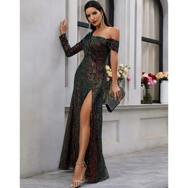 Retro Vintage Roaring 20s 1920s Maxi Cosplay Costume Outfits Ball Gown The Great Gatsby Wedding Guest Sequins Tassel Fringe Sparkling Glitter Fancy Dress Women's Christmas Halloween Carnival