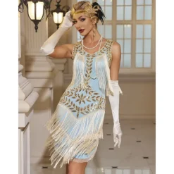 Retro Vintage Roaring 20s 1920s Dress Masquerade Christmas Party Dress Wedding Guest Sequins Tassel Fringe Fancy Dress Women's Halloween Carnival Masquerade Wedding Wedding Guest Party / Evening