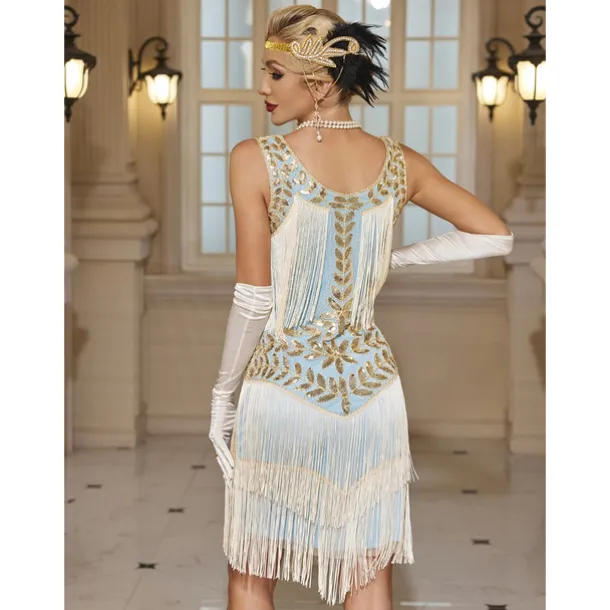 Retro Vintage Roaring 20s 1920s Dress Masquerade Christmas Party Dress Wedding Guest Sequins Tassel Fringe Fancy Dress Women's Halloween Carnival Masquerade Wedding Wedding Guest Party / Evening