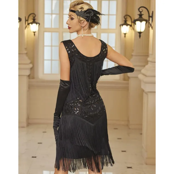 Retro Vintage Roaring 20s 1920s Dress Masquerade Christmas Party Dress Wedding Guest Sequins Tassel Fringe Fancy Dress Women's Halloween Carnival Masquerade Wedding Wedding Guest Party / Evening