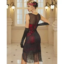 Retro Vintage Roaring 20s 1920s Dress Masquerade Christmas Party Dress Wedding Guest Sequins Tassel Fringe Fancy Dress Women's Halloween Carnival Masquerade Wedding Wedding Guest Party / Evening