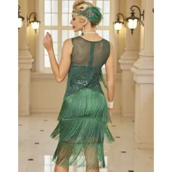 Retro Vintage Roaring 20s 1920s Dress Masquerade Christmas Party Dress Wedding Guest Sequins Tassel Fringe Fancy Dress Women's Halloween Carnival Masquerade Wedding Wedding Guest Party / Evening
