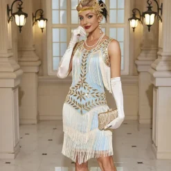 Retro Vintage Roaring 20s 1920s Dress Masquerade Christmas Party Dress Wedding Guest Sequins Tassel Fringe Fancy Dress Women's Halloween Carnival Masquerade Wedding Wedding Guest Party / Evening