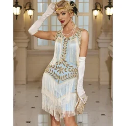 Retro Vintage Roaring 20s 1920s Dress Masquerade Christmas Party Dress Wedding Guest Sequins Tassel Fringe Fancy Dress Women's Halloween Carnival Masquerade Wedding Wedding Guest Party / Evening