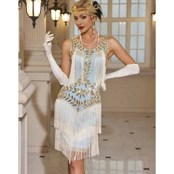Retro Vintage Roaring 20s 1920s Dress Masquerade Christmas Party Dress Wedding Guest Sequins Tassel Fringe Fancy Dress Women's Halloween Carnival Masquerade Wedding Wedding Guest Party / Evening