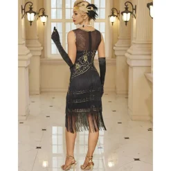 Retro Vintage Roaring 20s 1920s Dress Masquerade Christmas Party Dress Wedding Guest Sequins Tassel Fringe Fancy Dress Women's Halloween Carnival Masquerade Wedding Wedding Guest Party / Evening