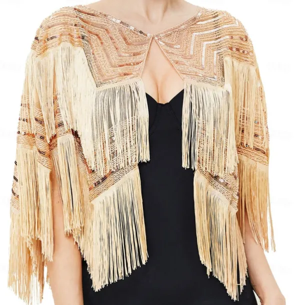 Retro Vintage Roaring 20s 1920s Scarf Wrap Shawls The Great Gatsby Flapper Girl Sequins Tassel Fringe Fancy Dress Women's Carnival Wedding Evening Party Masquerade Adults' Shawl