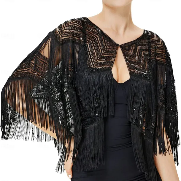 Retro Vintage Roaring 20s 1920s Scarf Wrap Shawls The Great Gatsby Flapper Girl Sequins Tassel Fringe Fancy Dress Women's Carnival Wedding Evening Party Masquerade Adults' Shawl