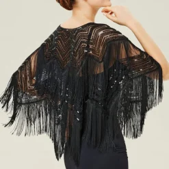 Retro Vintage Roaring 20s 1920s Scarf Wrap Shawls The Great Gatsby Flapper Girl Sequins Tassel Fringe Fancy Dress Women's Carnival Wedding Evening Party Masquerade Adults' Shawl