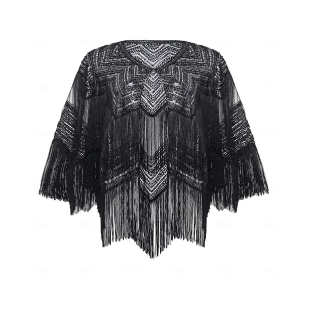Retro Vintage Roaring 20s 1920s Scarf Wrap Shawls The Great Gatsby Flapper Girl Sequins Tassel Fringe Fancy Dress Women's Carnival Wedding Evening Party Masquerade Adults' Shawl