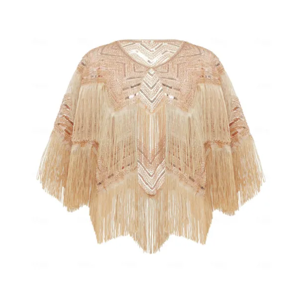 Retro Vintage Roaring 20s 1920s Scarf Wrap Shawls The Great Gatsby Flapper Girl Sequins Tassel Fringe Fancy Dress Women's Carnival Wedding Evening Party Masquerade Adults' Shawl