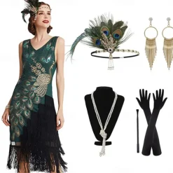 Retro Vintage Roaring 20s 1920s Flapper Dress Outfits Waistcoat The Great Gatsby Gentleman Wedding Guest Sequins Tassel Fringe Fancy Dress Men's Women's New Year Masquerade Party Prom Wedding