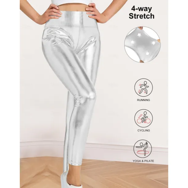 Retro Vintage 1970s Ankle Length Leggings PU Trousers Disco Shiny Latex Patent Metallic Fancy Dress Women's Halloween Carnival Pride Parade Pride Month Adults' Pants All Seasons