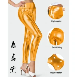 Retro Vintage 1970s Ankle Length Leggings PU Trousers Disco Shiny Latex Patent Metallic Fancy Dress Women's Halloween Carnival Pride Parade Pride Month Adults' Pants All Seasons