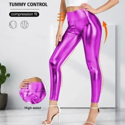 Retro Vintage 1970s Ankle Length Leggings PU Trousers Disco Shiny Latex Patent Metallic Fancy Dress Women's Halloween Carnival Pride Parade Pride Month Adults' Pants All Seasons