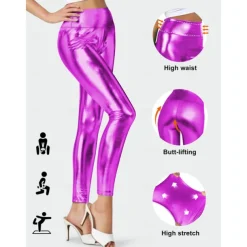 Retro Vintage 1970s Ankle Length Leggings PU Trousers Disco Shiny Latex Patent Metallic Fancy Dress Women's Halloween Carnival Pride Parade Pride Month Adults' Pants All Seasons