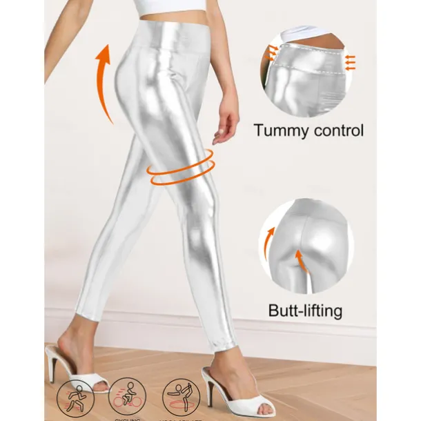 Retro Vintage 1970s Ankle Length Leggings PU Trousers Disco Shiny Latex Patent Metallic Fancy Dress Women's Halloween Carnival Pride Parade Pride Month Adults' Pants All Seasons