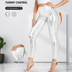 Retro Vintage 1970s Ankle Length Leggings PU Trousers Disco Shiny Latex Patent Metallic Fancy Dress Women's Halloween Carnival Pride Parade Pride Month Adults' Pants All Seasons