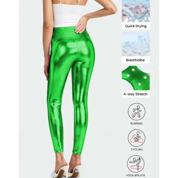 Retro Vintage 1970s Ankle Length Leggings PU Trousers Disco Shiny Latex Patent Metallic Fancy Dress Women's Halloween Carnival Pride Parade Pride Month Adults' Pants All Seasons