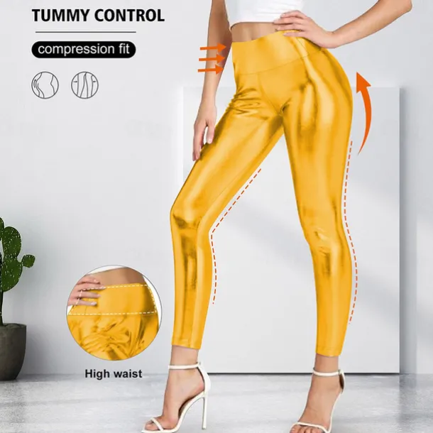 Retro Vintage 1970s Ankle Length Leggings PU Trousers Disco Shiny Latex Patent Metallic Fancy Dress Women's Halloween Carnival Pride Parade Pride Month Adults' Pants All Seasons