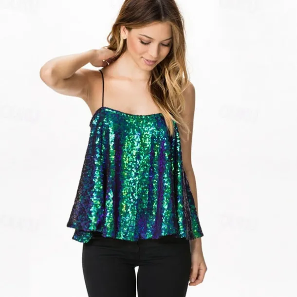 Retro Vintage 1980s Camisole Sequins Fancy Dress Women's Halloween Masquerade Performance Pride Parade Pride Month Adults' Top All Seasons