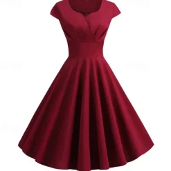 Retro Vintage 1950s Cocktail Dress Knee Length Dress Flare Dress Christmas Party Dress Normal A-Line V Neck Fancy Dress Women's Carnival New Year Masquerade Vacation Casual Dress Adults' Dress