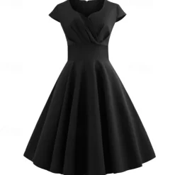 Retro Vintage 1950s Cocktail Dress Knee Length Dress Flare Dress Christmas Party Dress Normal A-Line V Neck Fancy Dress Women's Carnival New Year Masquerade Vacation Casual Dress Adults' Dress