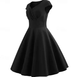 Retro Vintage 1950s Cocktail Dress Knee Length Dress Flare Dress Christmas Party Dress Normal A-Line V Neck Fancy Dress Women's Carnival New Year Masquerade Vacation Casual Dress Adults' Dress