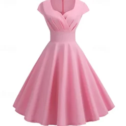 Retro Vintage 1950s Cocktail Dress Knee Length Dress Flare Dress Christmas Party Dress Normal A-Line V Neck Fancy Dress Women's Carnival New Year Masquerade Vacation Casual Dress Adults' Dress