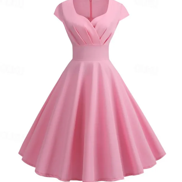 Retro Vintage 1950s Cocktail Dress Knee Length Dress Flare Dress Christmas Party Dress Normal A-Line V Neck Fancy Dress Women's Carnival New Year Masquerade Vacation Casual Dress Adults' Dress