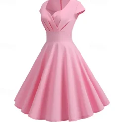 Retro Vintage 1950s Cocktail Dress Knee Length Dress Flare Dress Christmas Party Dress Normal A-Line V Neck Fancy Dress Women's Carnival New Year Masquerade Vacation Casual Dress Adults' Dress