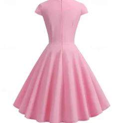 Retro Vintage 1950s Cocktail Dress Knee Length Dress Flare Dress Christmas Party Dress Normal A-Line V Neck Fancy Dress Women's Carnival New Year Masquerade Vacation Casual Dress Adults' Dress